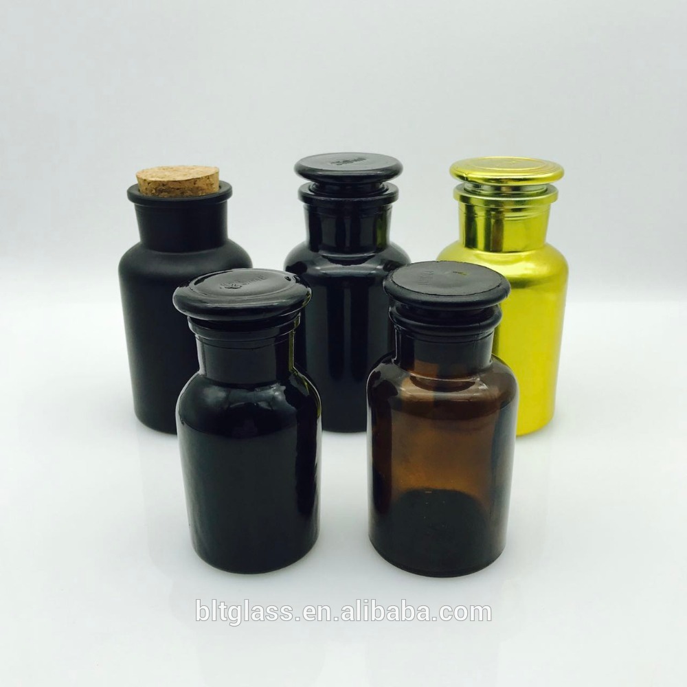 60ml 125ml 250ml health pill package plating golden matte black apothecary glass jar with lid