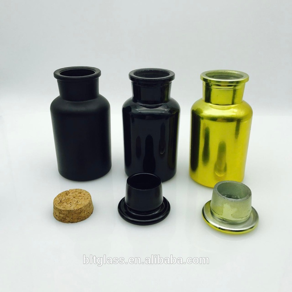 60ml 125ml 250ml health pill package plating golden matte black apothecary glass jar with lid
