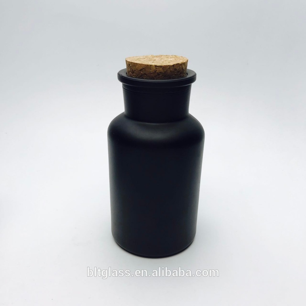 60ml 125ml 250ml matte black frosted fresh flower decoration pill glass bottle with cork seal