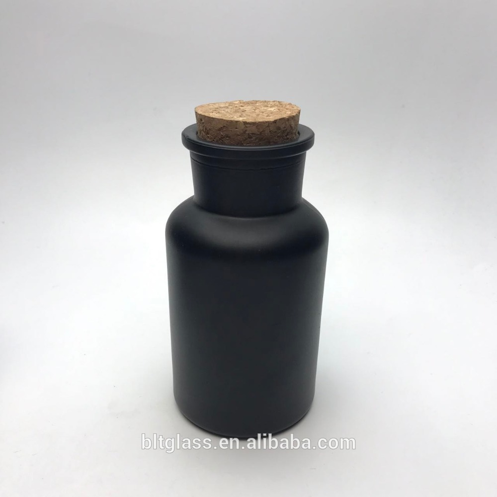60ml 125ml 250ml matte black frosted fresh flower decoration pill glass bottle with cork seal