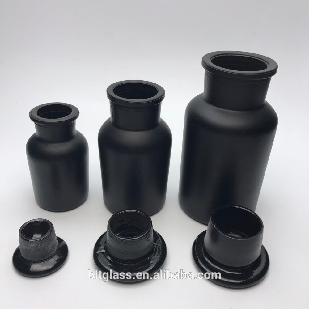 60ml 125ml 250ml matte black frosted fresh flower decoration pill glass bottle with cork seal