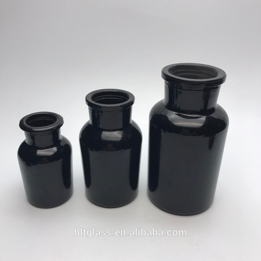 60ml 125ml 250ml matte black frosted fresh flower decoration pill glass bottle with cork seal