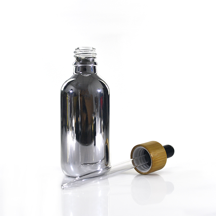 60ml 2 oz bamboo lid gold silver plating glass dropper bottle for serum
