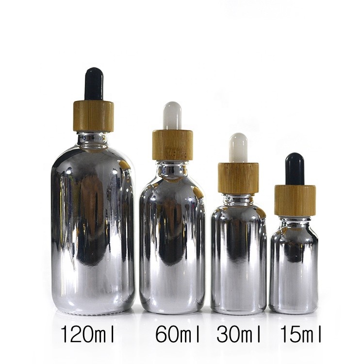 60ml 2 oz bamboo lid gold silver plating glass dropper bottle for serum