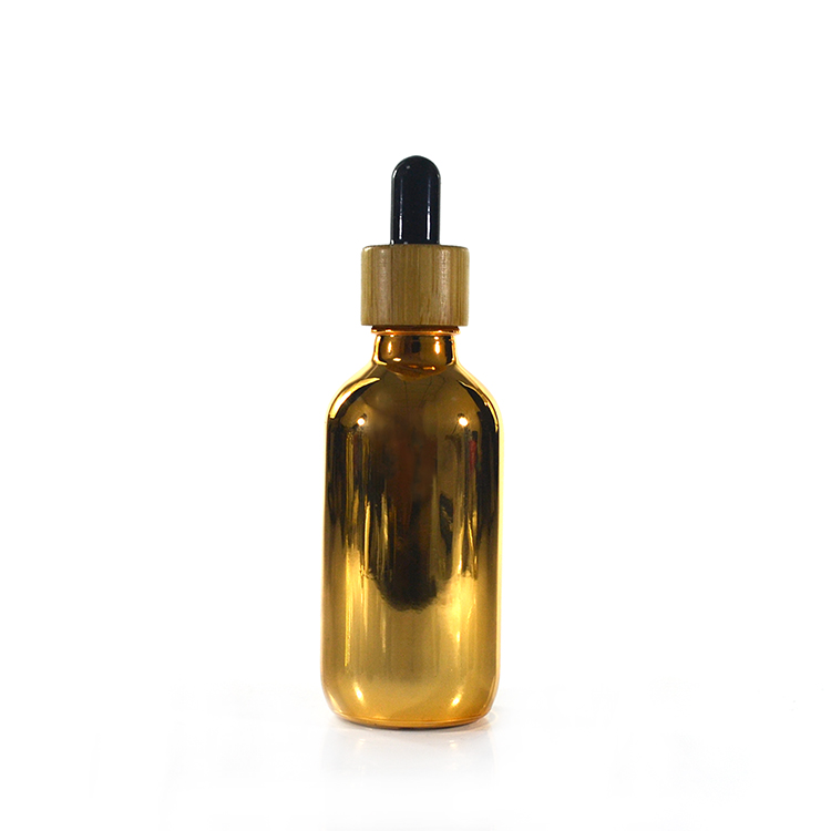 60ml 2 oz bamboo lid gold silver plating glass dropper bottle for serum