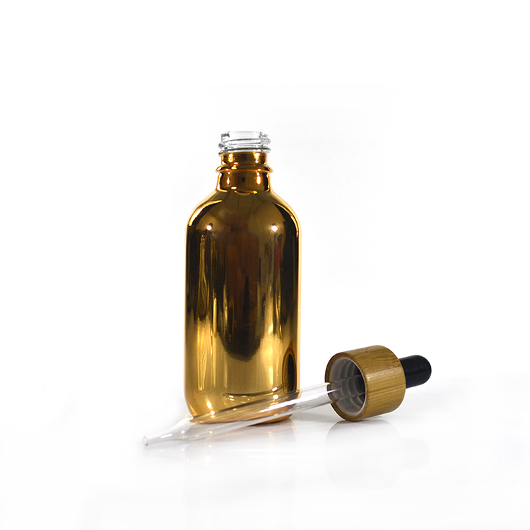 60ml 2 oz bamboo lid gold silver plating glass dropper bottle for serum