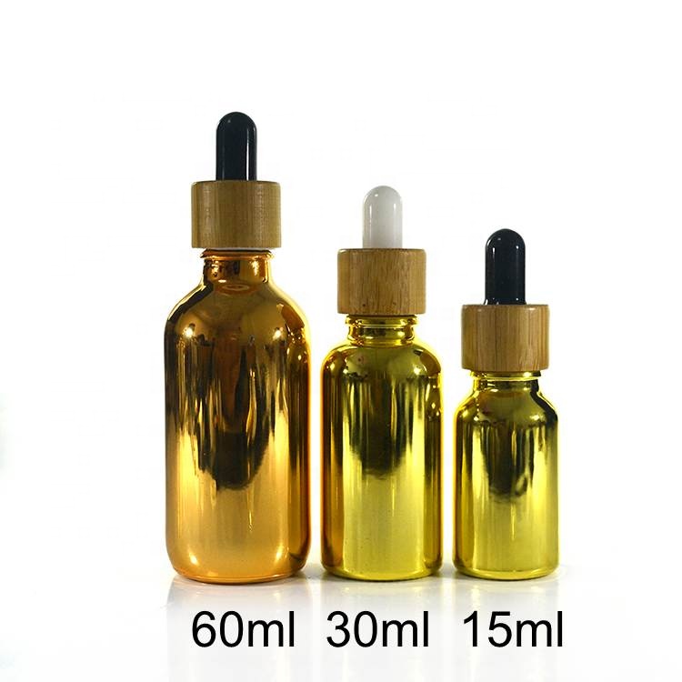 60ml 2 oz bamboo lid gold silver plating glass dropper bottle for serum