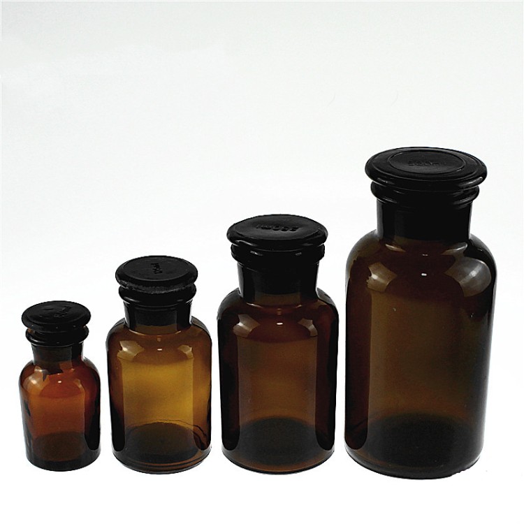 60ml 250ml 500ml1000ml amber black large capacity glass jar apothecary glass bottle chemical reagent bottle with glass lid