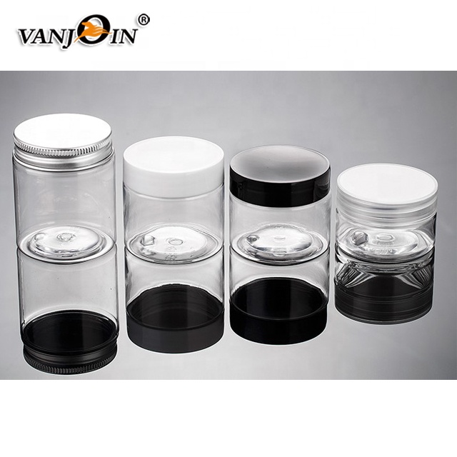 60ml 2oz Cosmetic Skin Care Flat Amber Pet Plastic Jars With Smooth Black Lids