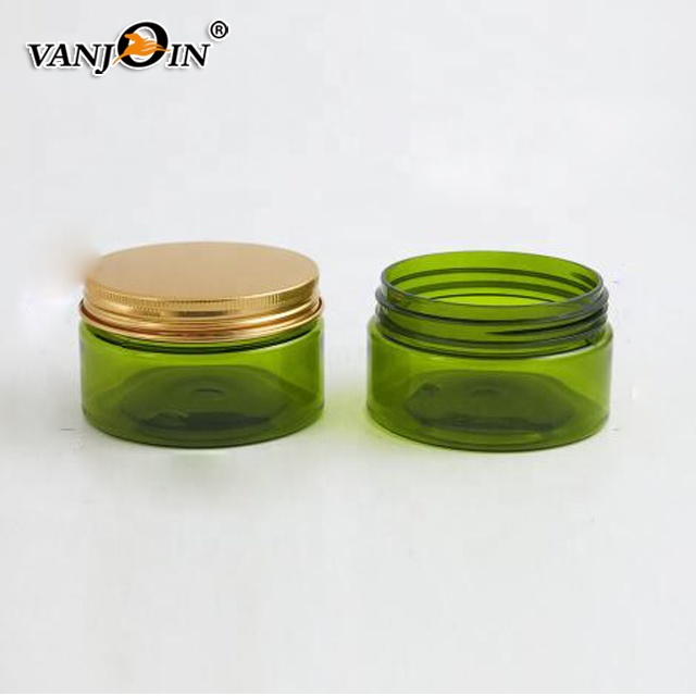 60ml 2oz Cosmetic Skin Care Flat Amber Pet Plastic Jars With Smooth Black Lids