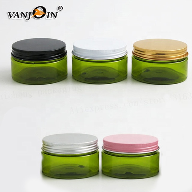 60ml 2oz Cosmetic Skin Care Flat Amber Pet Plastic Jars With Smooth Black Lids