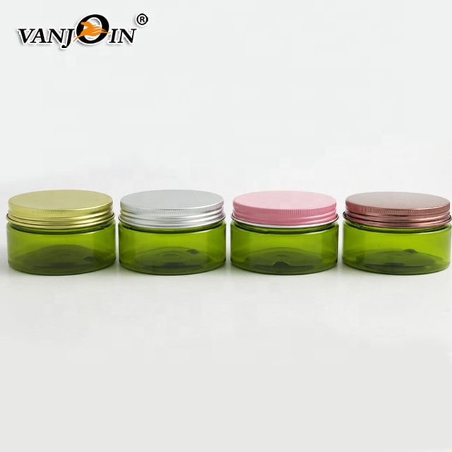 60ml 2oz Cosmetic Skin Care Flat Amber Pet Plastic Jars With Smooth Black Lids