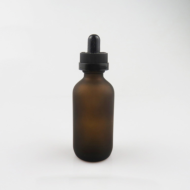 60ml 2oz boston round frosted amber glass dropper bottle childproof cap for ejuice essential oil