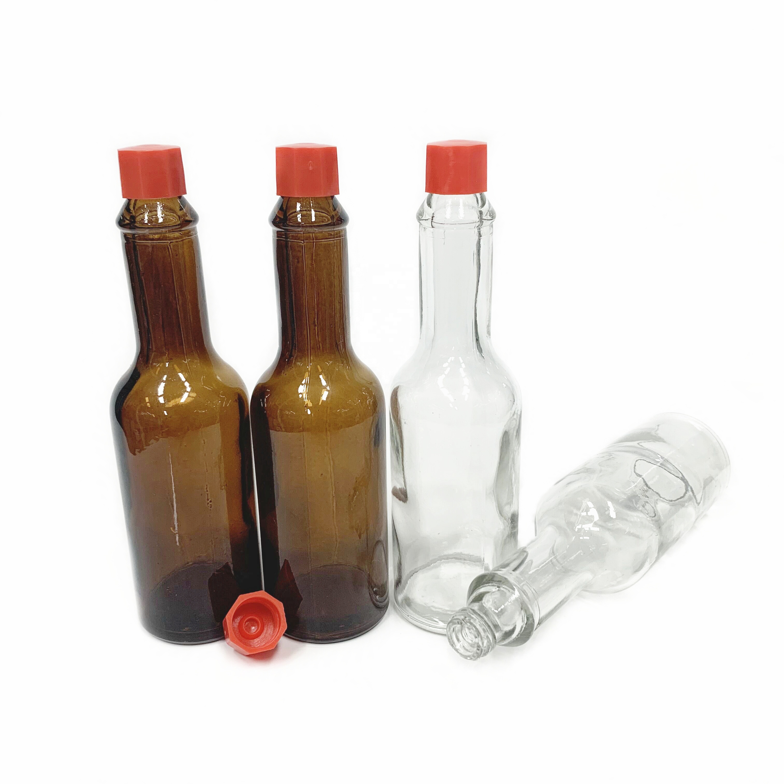 60ml 2oz chilli pepper hot sauce clear glass bottle with plastic lid red cap for tabasco