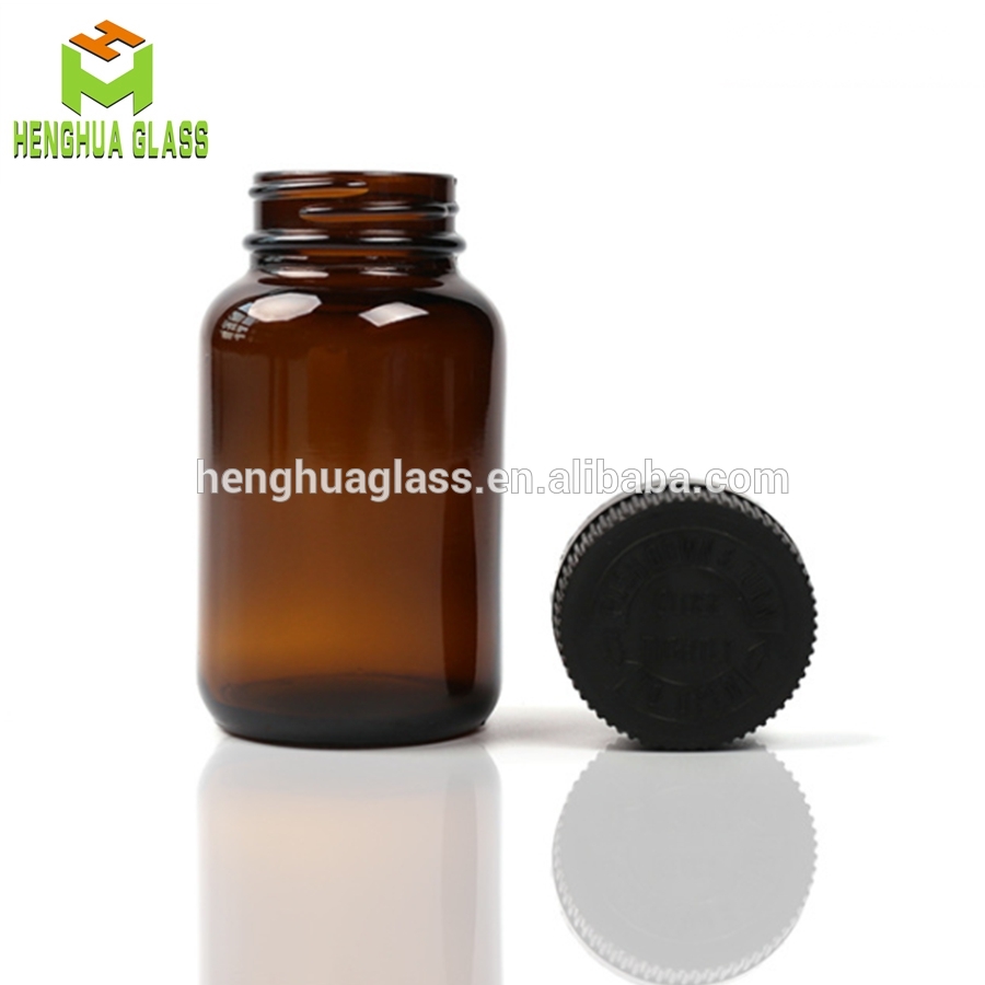 60ml 75ml 100ml 120ml 150ml 200ml 250ml 300ml 400ml 500ml amber glass Vitamin bottle pill glass jar with black screw cap