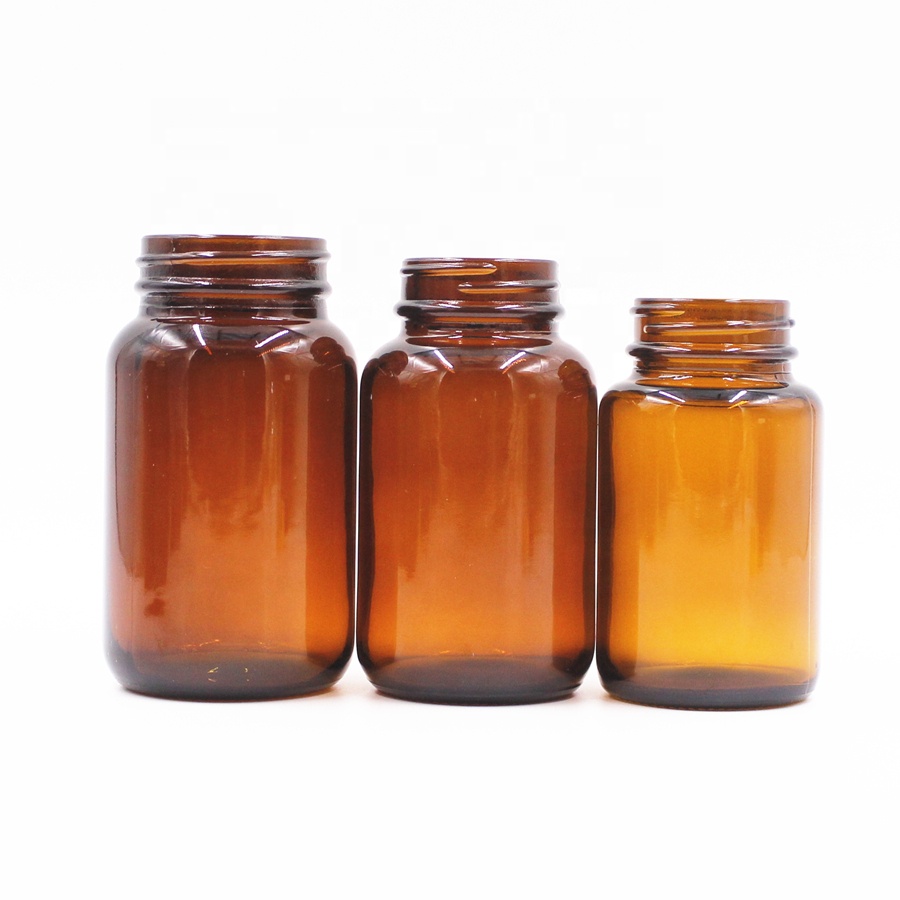 60ml 75ml 100ml 120ml 150ml 200ml wide mouth amber round pharmaceutical tablet pill health care capsules glass bottle