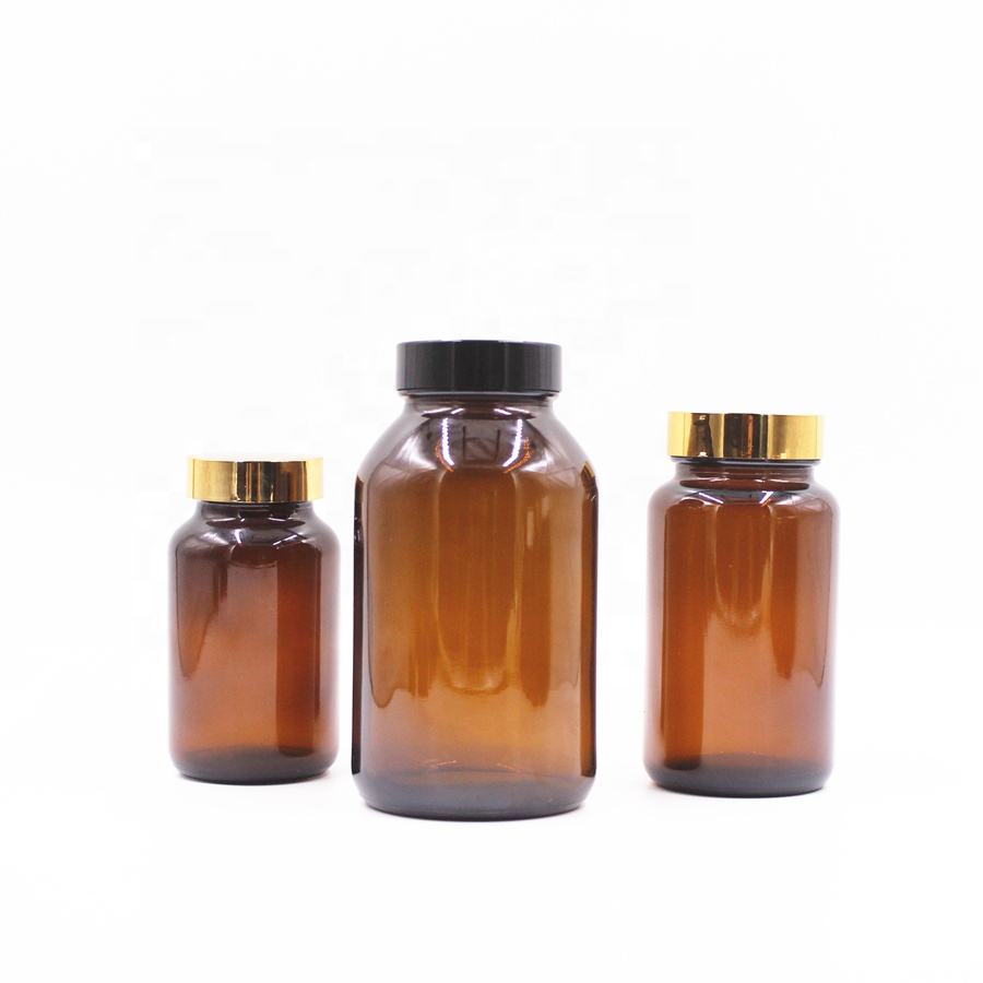 60ml 75ml 100ml 120ml 150ml 200ml wide mouth amber round pharmaceutical tablet pill health care capsules glass bottle