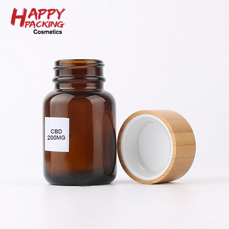 60ml 75ml 100ml 120ml 150ml CRC Bamboo Cap Amber Wide Mouth Glass Pill Bottle