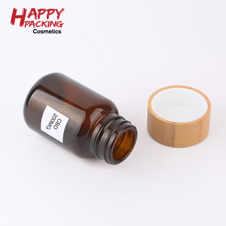 60ml 75ml 100ml 120ml 150ml CRC Bamboo Cap Amber Wide Mouth Glass Pill Bottle