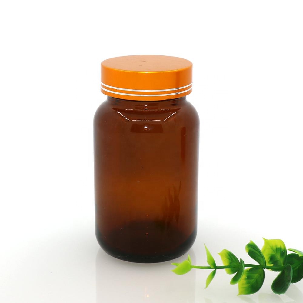 60ml,75ml,100ml,120ml,150ml empty wide mouth glass amber pill bottle for pharmaceutical tablet