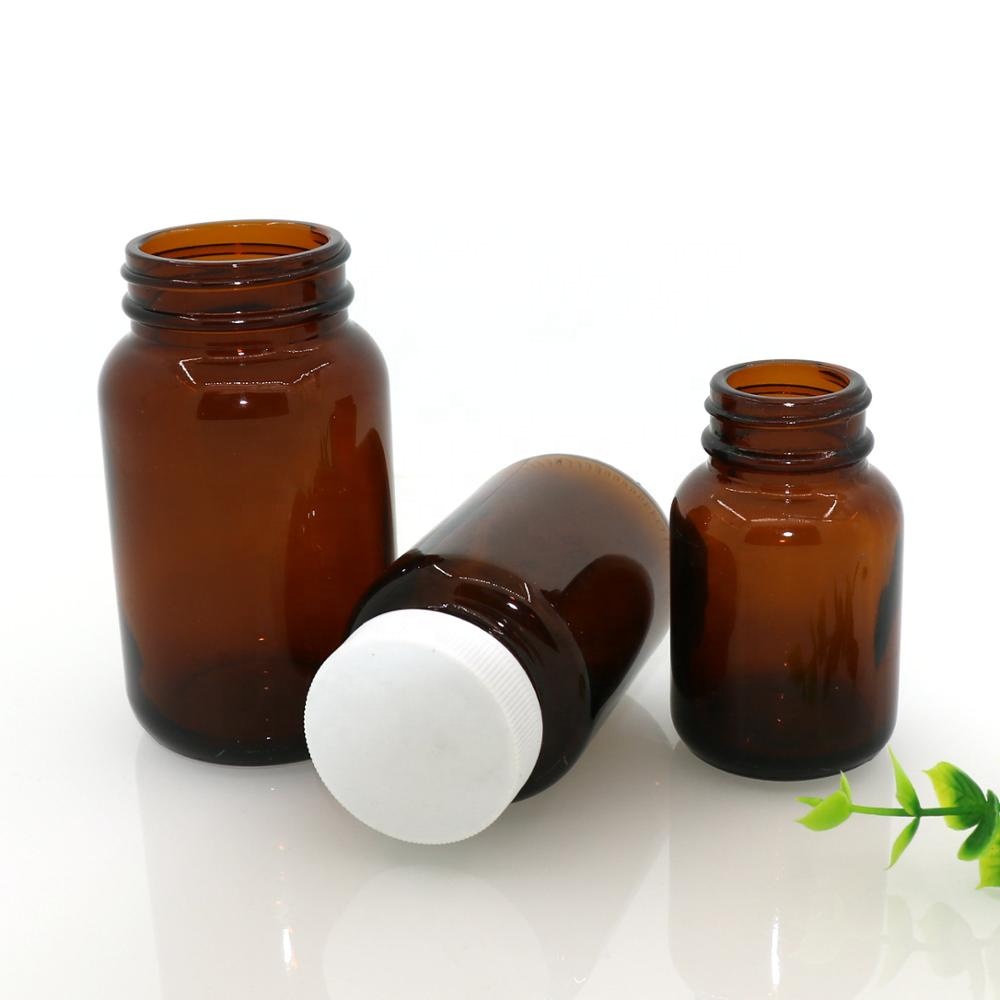 60ml,75ml,100ml,120ml,150ml empty wide mouth glass amber pill bottle for pharmaceutical tablet