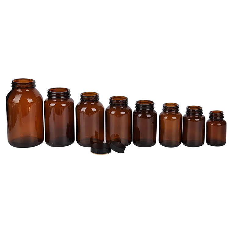 60ml 75ml 100ml 200ml 500ml  amber big mouth glass pill bottle with plastic lid