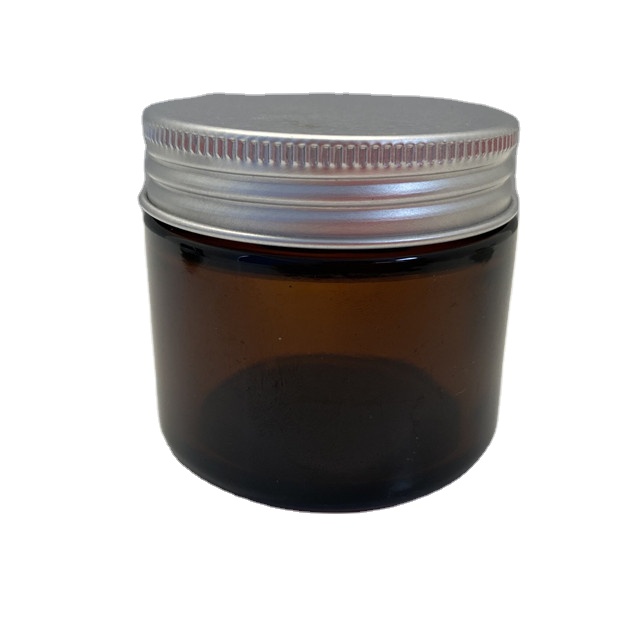 60ml Amber Glass Cream Jar Container with Silver aluminum metal cap