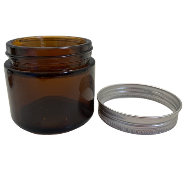 60ml Amber Glass Cream Jar Container with Silver aluminum metal cap