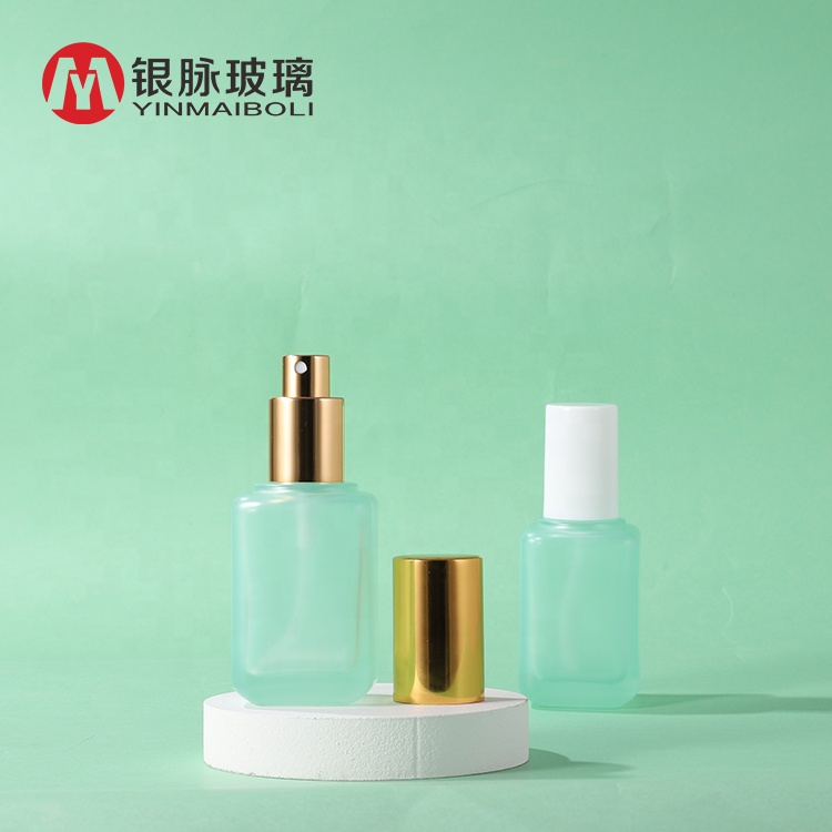 60ml Empty Square Atomizer Spray Pump Serum Glass Bottle With Aluminum Sprayer