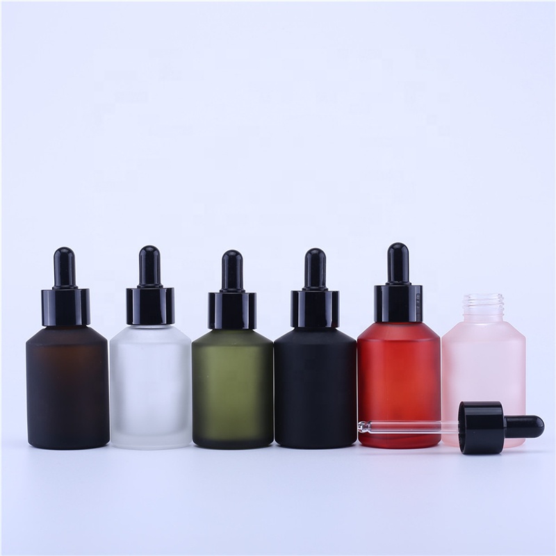 60ml Luxury empty matte frosted cosmetic packing glass dropper bottle with Black Pipette for oil