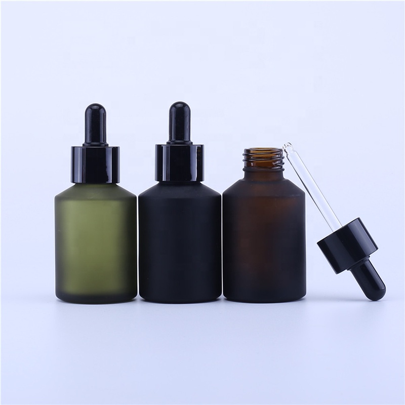 60ml Luxury empty matte frosted cosmetic packing glass dropper bottle with Black Pipette for oil