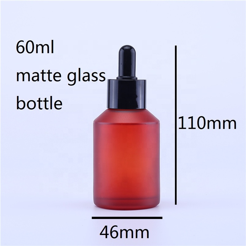 60ml Luxury empty matte frosted cosmetic packing glass dropper bottle with Black Pipette for oil