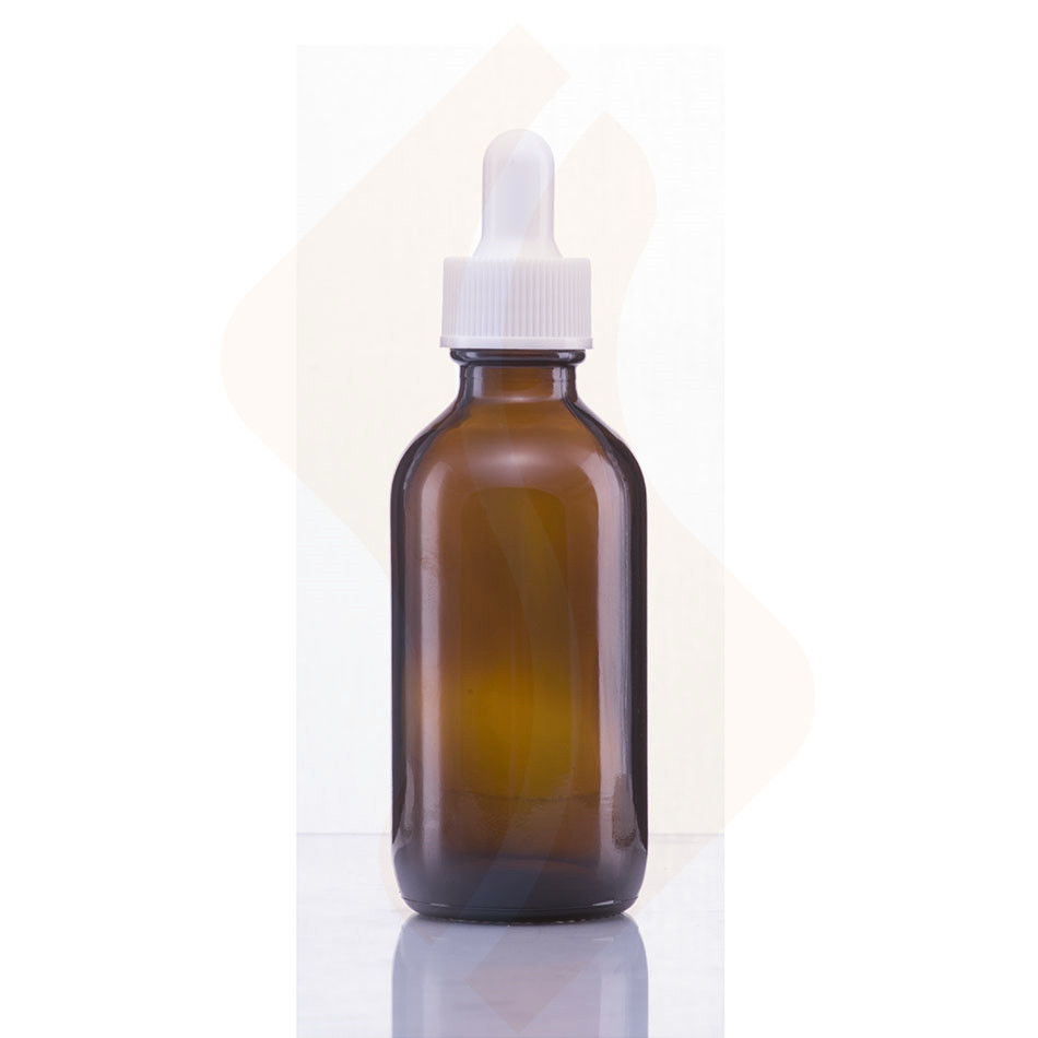60ml amber glass boston round essential oil bottle with plastic dropper