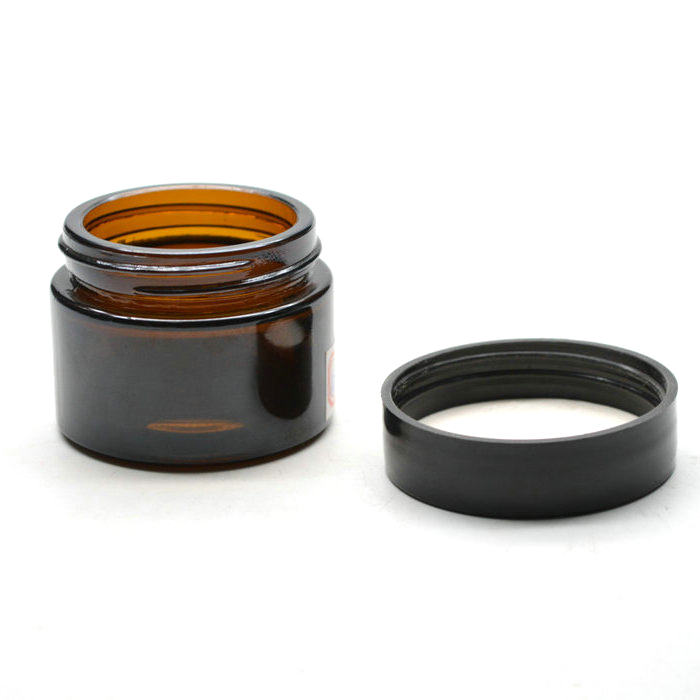 60ml amber glass cream jar for skincare with black  lid