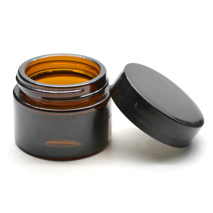 60ml amber glass cream jar for skincare with black lid