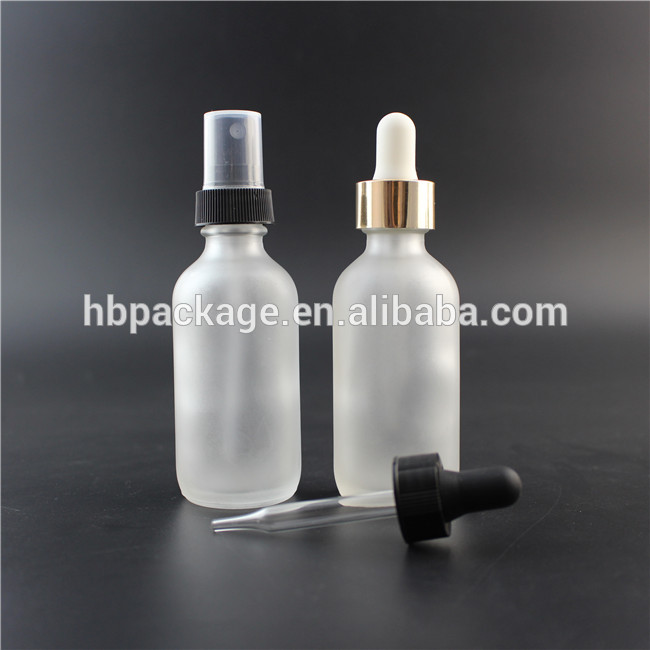 60ml clear frosted Boston Round Glass Bottle 2 oz Dropper caps glass bottles for e liquid