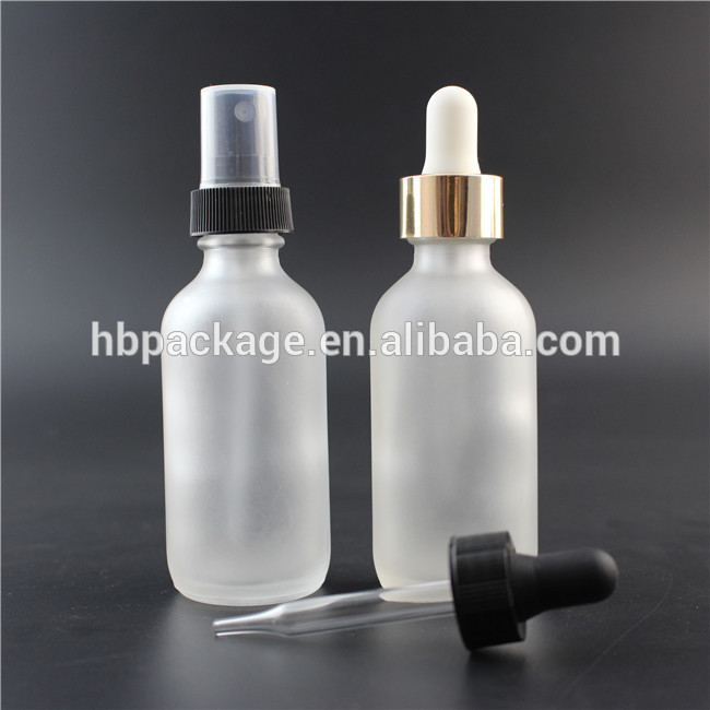 60ml clear frosted Boston Round Glass Bottle 2 oz Dropper caps glass bottles for e liquid