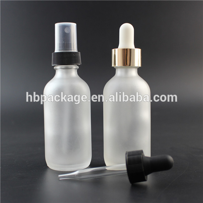 60ml clear frosted Boston Round Glass Bottle 2 oz Dropper caps glass bottles for e liquid