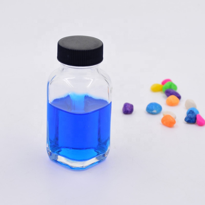 60ml clear square empty beverage bottle drinking glass bottles for storing Juice Kombucha milk tea with airtight plastic cap