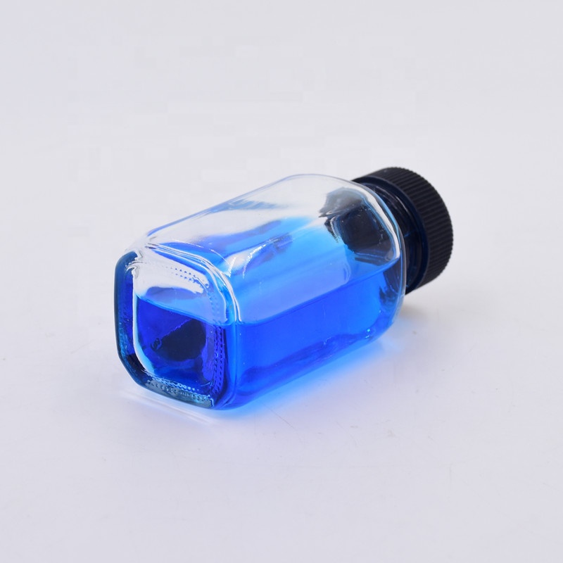 60ml clear square empty beverage bottle drinking glass bottles for storing Juice Kombucha milk tea with airtight plastic cap