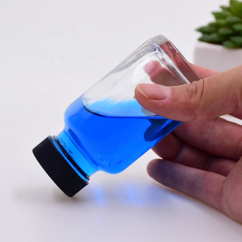 60ml clear square empty beverage bottle drinking glass bottles for storing Juice Kombucha milk tea with airtight plastic cap