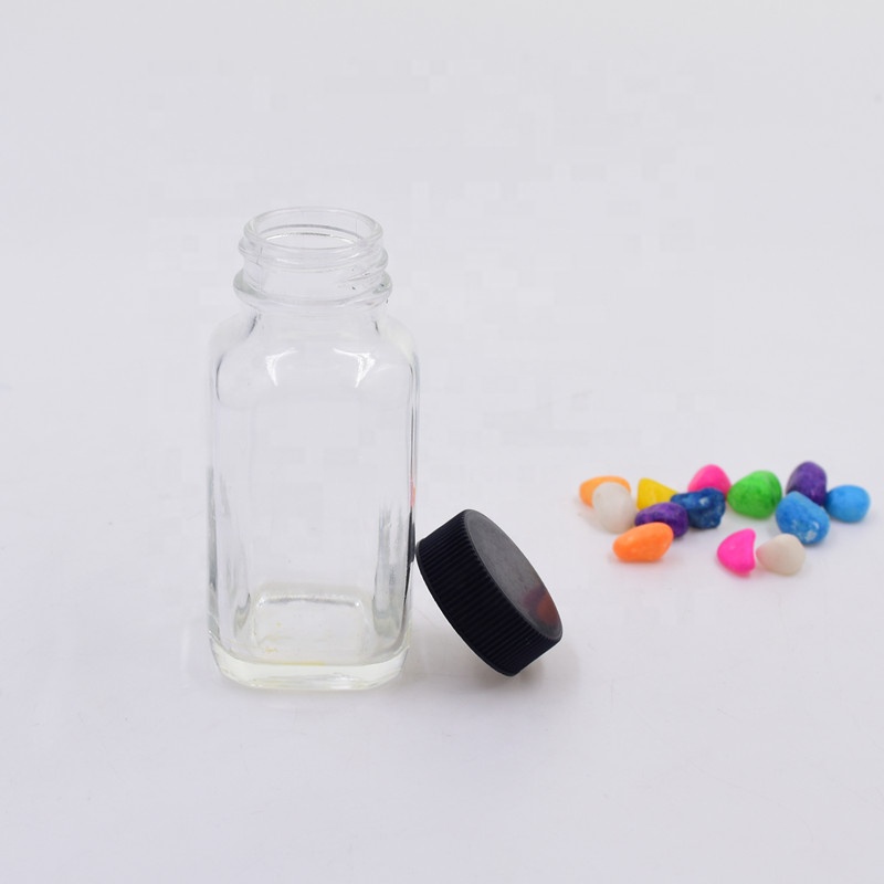 60ml clear square empty beverage bottle drinking glass bottles for storing Juice Kombucha milk tea with airtight plastic cap
