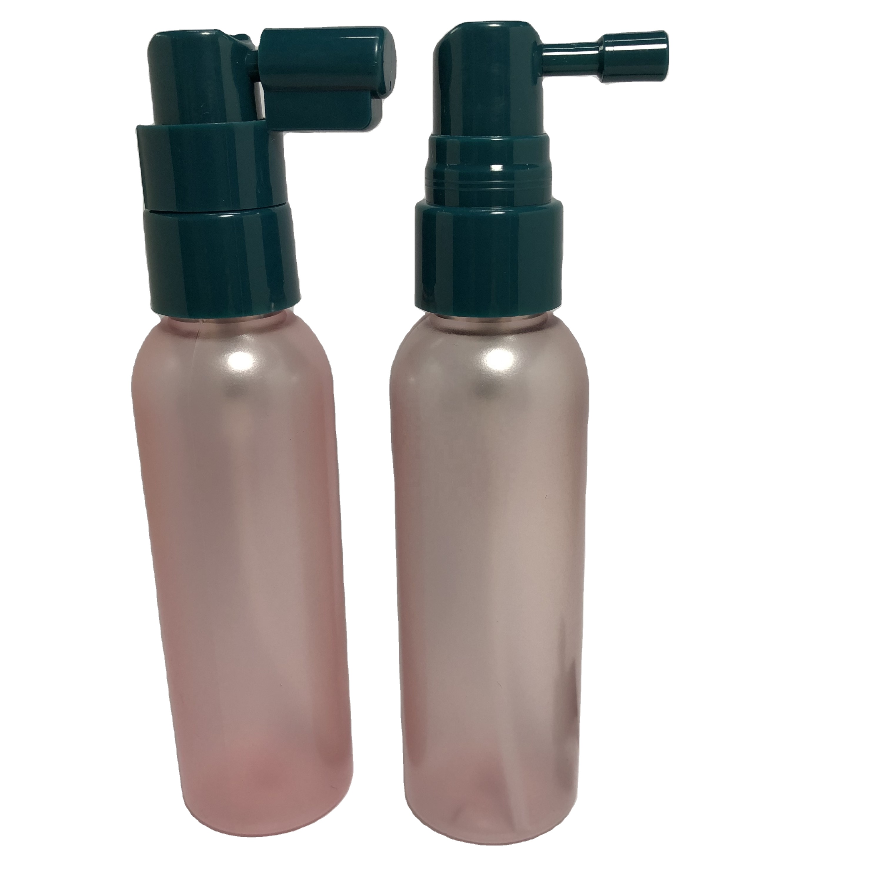 60ml pink semi-transparent plastic bottle with 20mm green sprayer pump