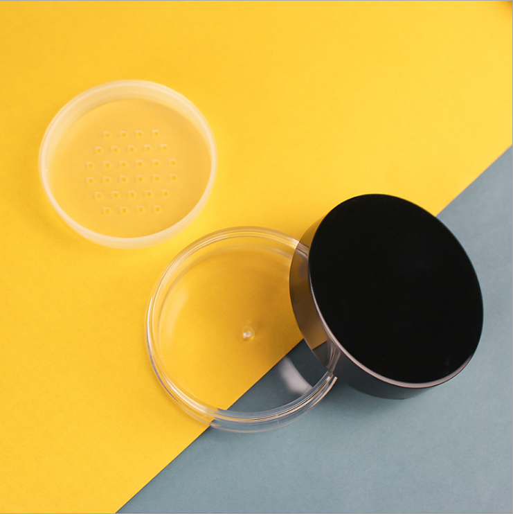 60ml round transparent revolving cover portable makeup setting box powder compact with mesh packing material