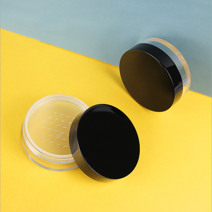 60ml round transparent revolving cover portable makeup setting box powder compact with mesh packing material