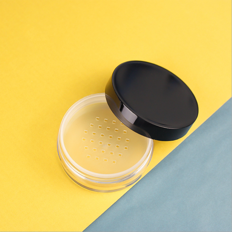 60ml round transparent revolving cover portable makeup setting box powder compact with mesh packing material