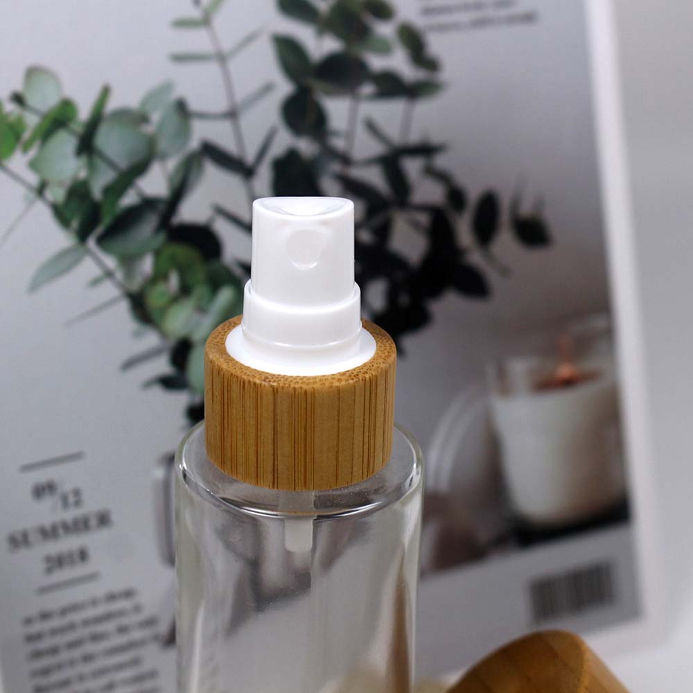 60ml transparency glass lotion bottle glass spray bottle with real wooden caps for cosmetics