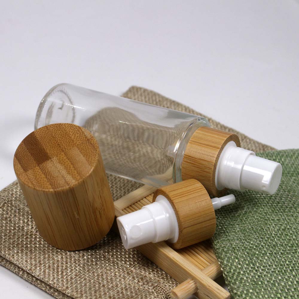 60ml transparency glass lotion bottle glass spray bottle with real wooden caps for cosmetics