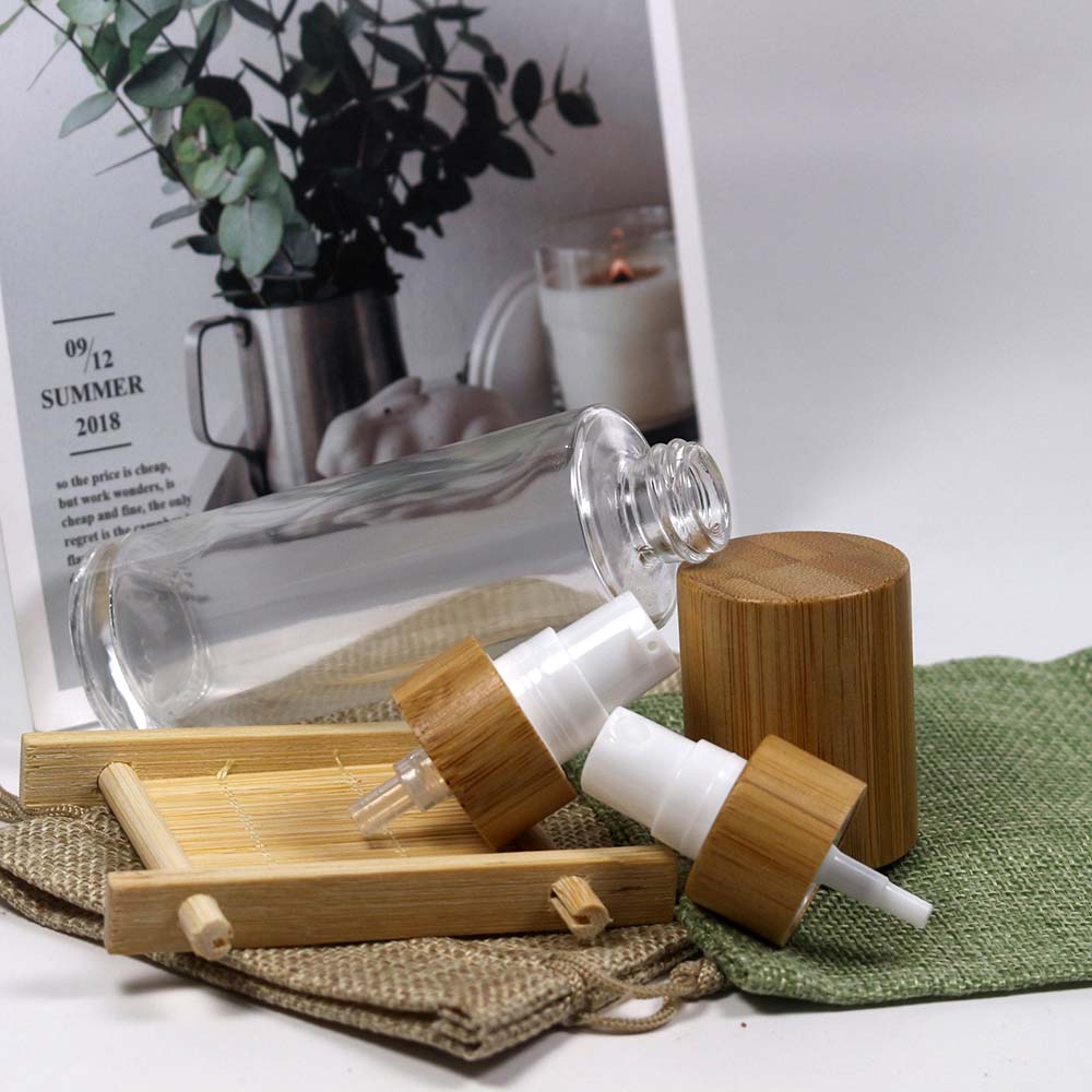 60ml transparency glass lotion bottle glass spray bottle with real wooden caps for cosmetics