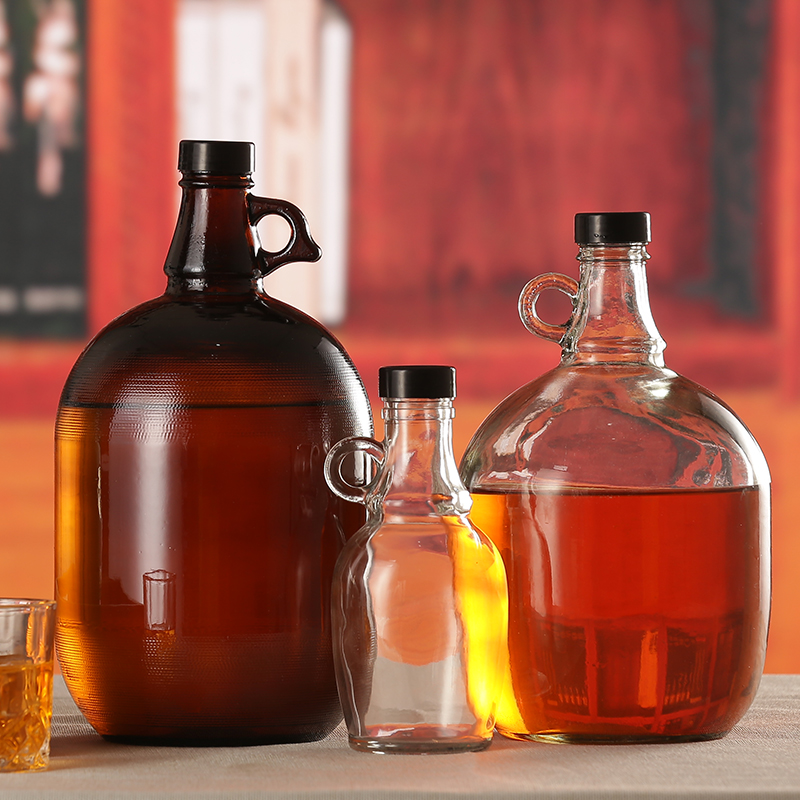 64 oz Clear Half Gallon Glass Amber Growler Jug Bottle for Wine Kombucha Soda Cheap Sealed Jar For Beer With Handle